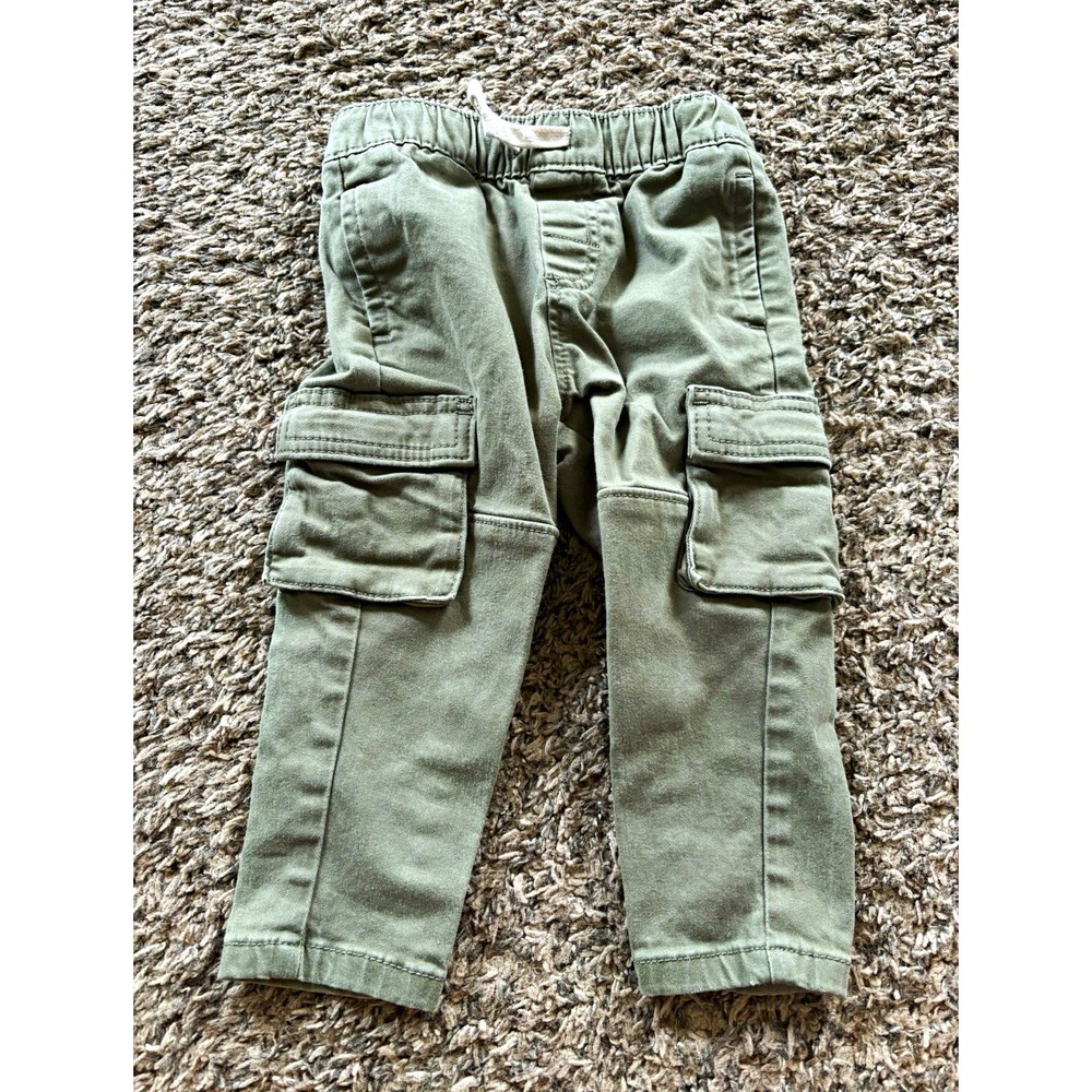 Wonder Nation Green Cargo Pants 2T Cotton Twill Pull-On Elastic Waist Pockets